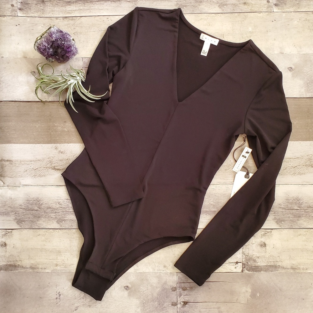 NWT LEITH Deep V-Neck Longsleeve Bodysuit, Small